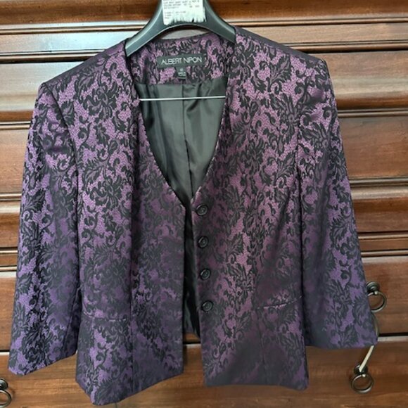 ALBERT NIPON BLACK AND PURPLE PAISLEY SKIRT SUIT - SZ 12 - Picture 5 of 5